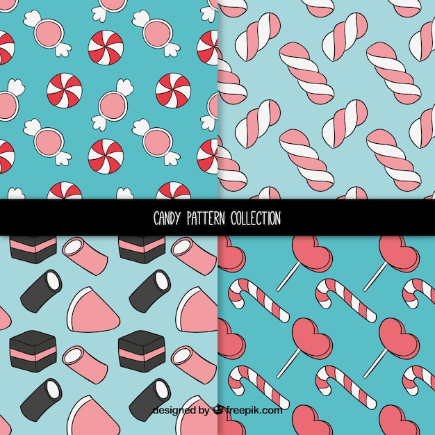 Free vector hand drawn set of candy patterns