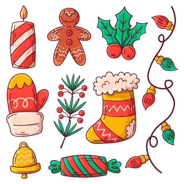 Hand drawn set of christmas elements