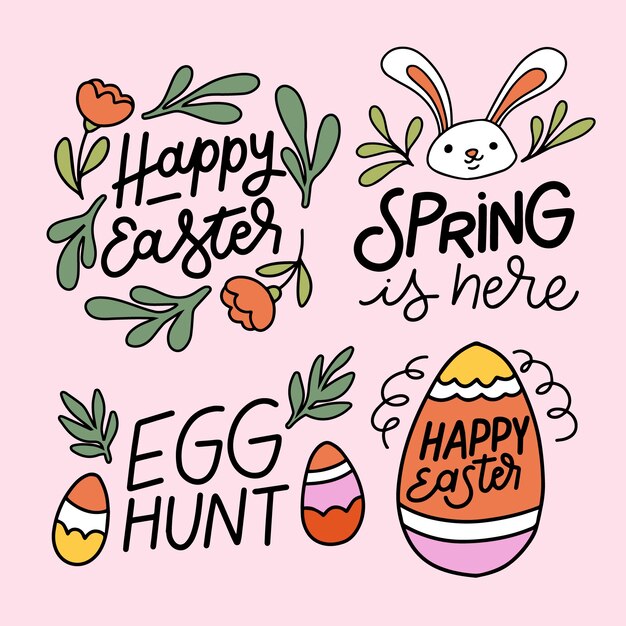 Hand drawn set easter day label