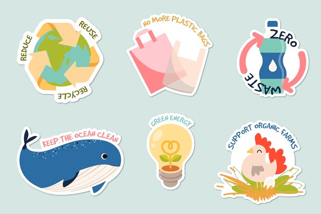 Hand drawn set of ecology badges