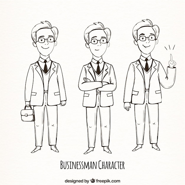 Hand-drawn set of expressive businessman character