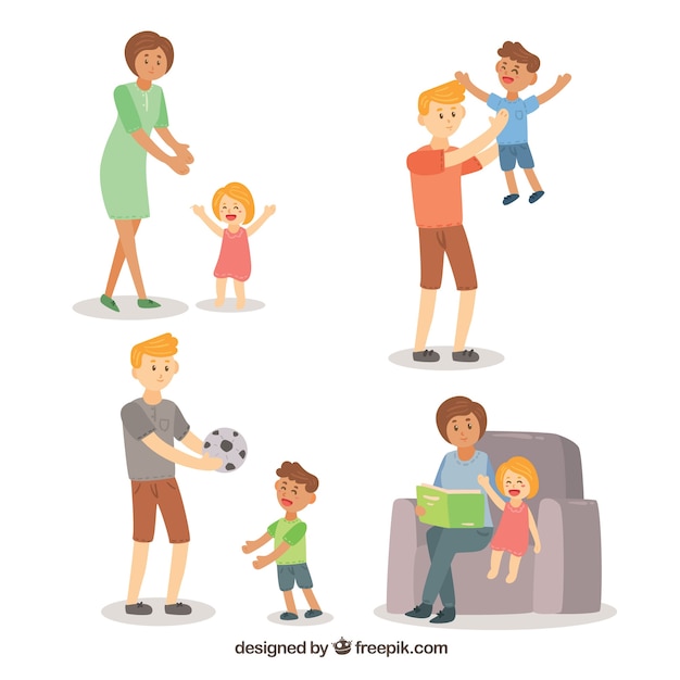 Free Vector hand drawn set of families doing different activities