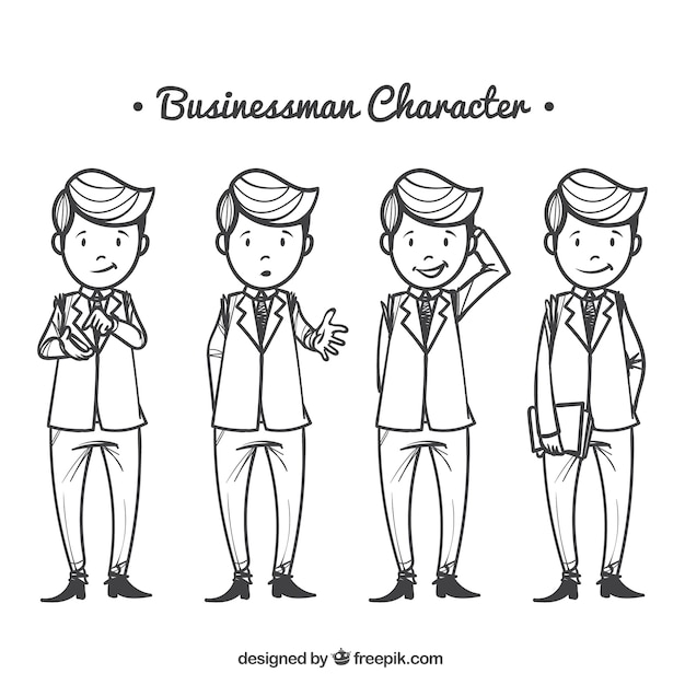 Free vector hand-drawn set of four businessman characters