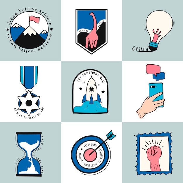 Free Vector hand drawn set of idea and business symbols illustration