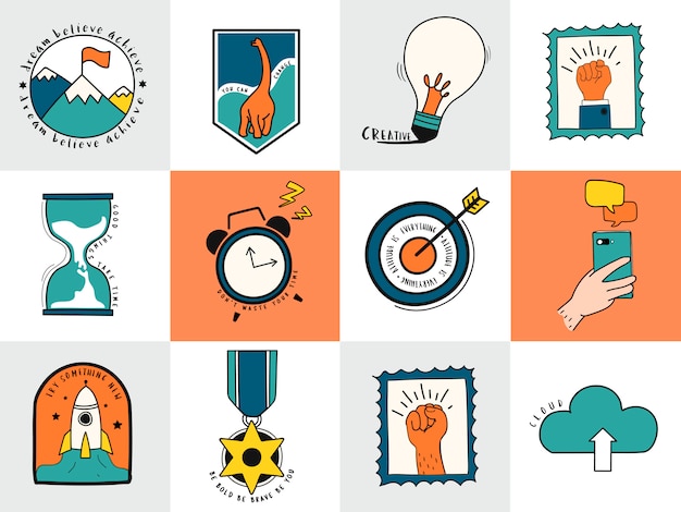 Free Vector hand drawn set of idea and business symbols illustration