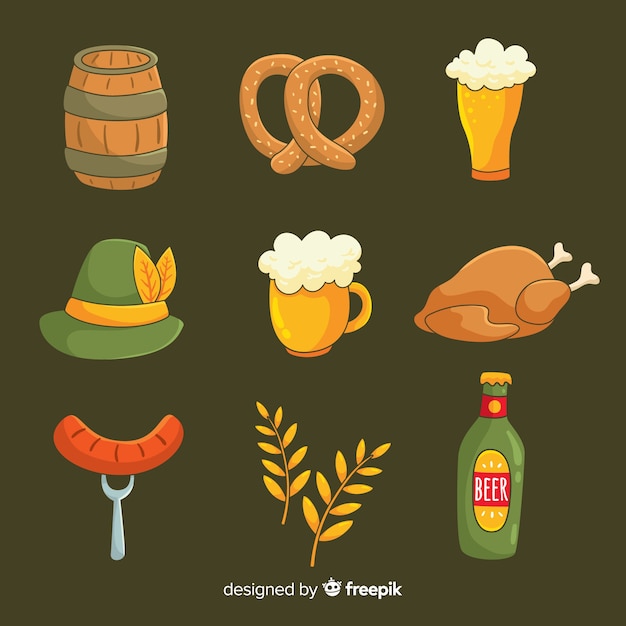 Free Vector hand drawn set of oktoberfest elements collection