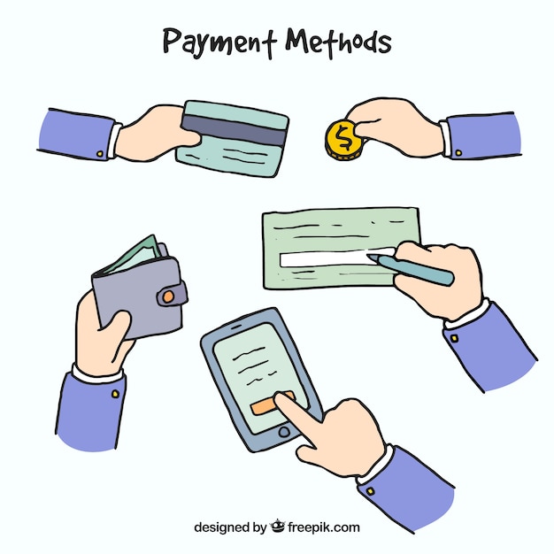 Hand drawn set of payment methods