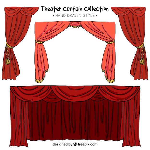 Hand-drawn set of theater curtains in red tones