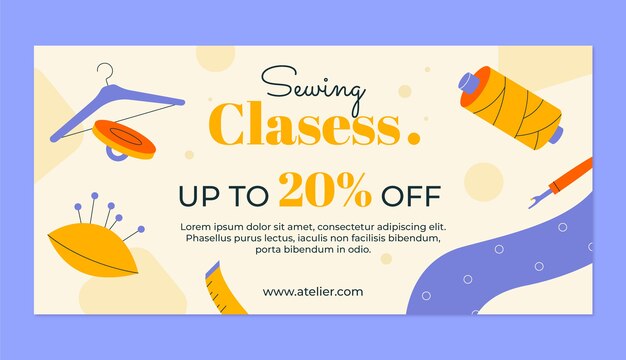 Hand drawn sewing atelier sale banner