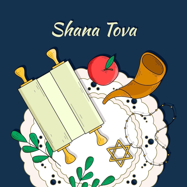 Free Vector hand-drawn shana tova theme