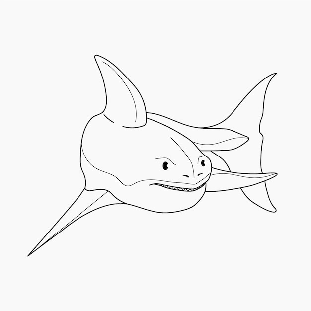 Hand drawn shark outline illustration