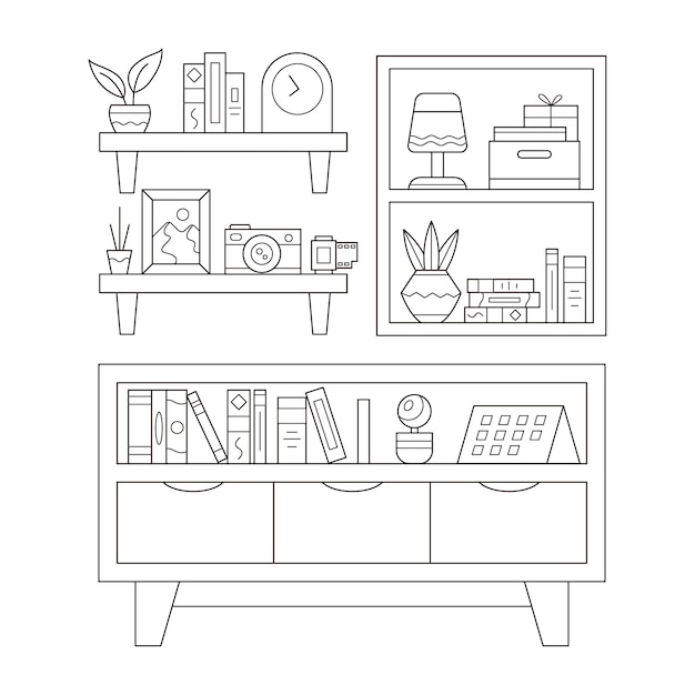 Free Vector hand drawn shelf outline illustration