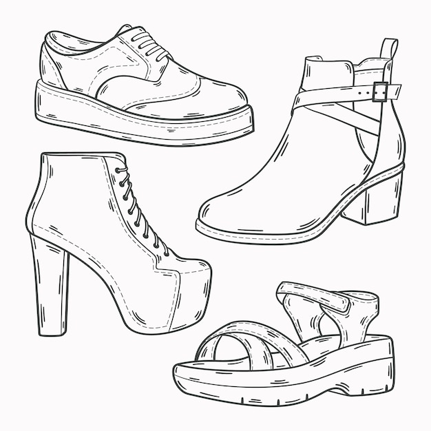 Free Vector hand drawn shoe  outline illustration