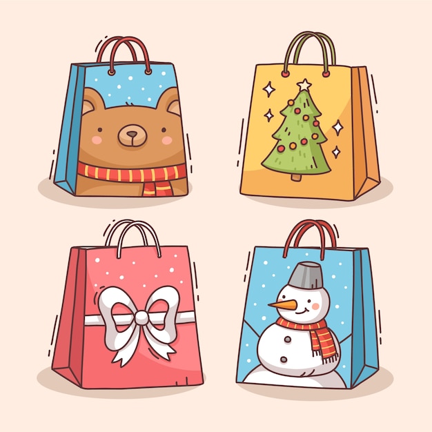 Hand drawn shopping bag cartoon illustration