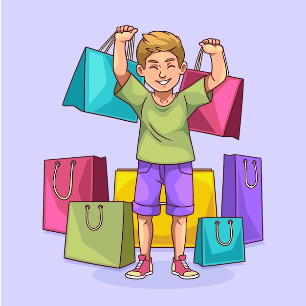 Hand drawn shopping cartoon illustration