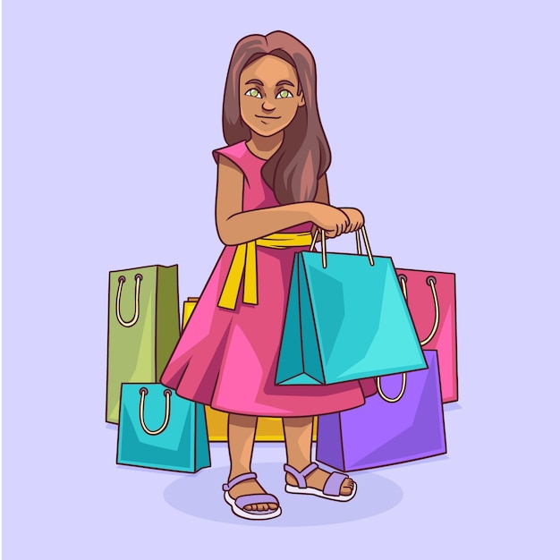 Hand drawn shopping cartoon illustration