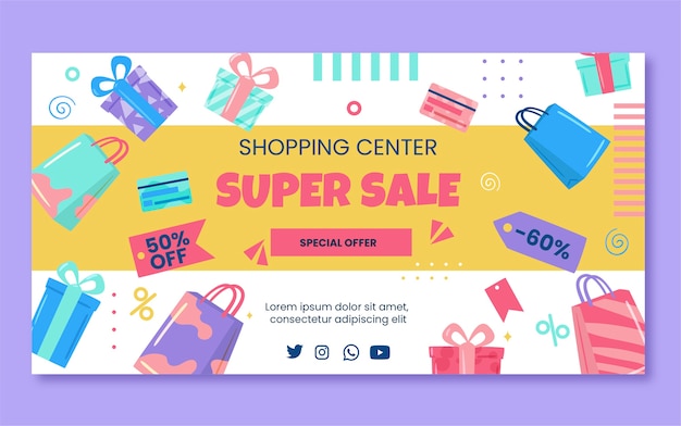 Hand drawn shopping center facebook template