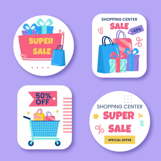 Hand drawn shopping center label collection