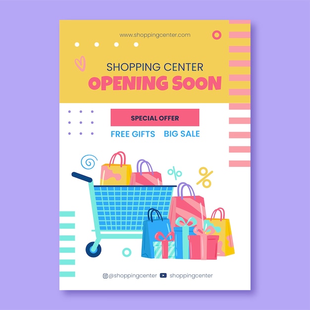 Hand drawn shopping center poster template