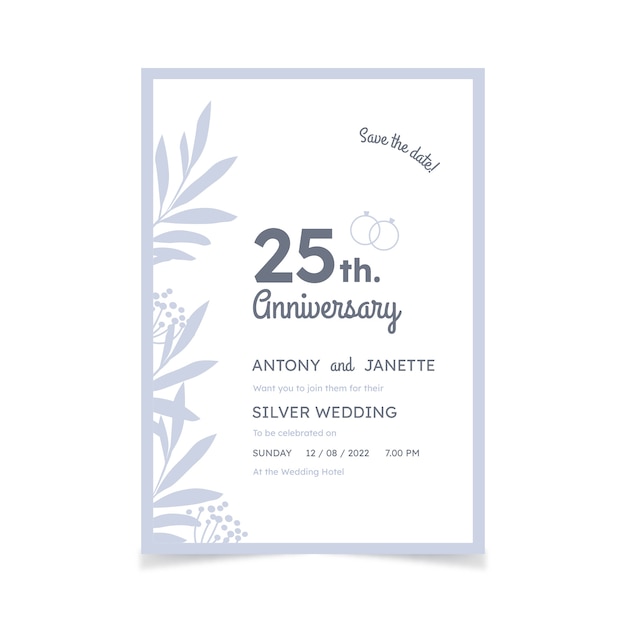 Hand drawn silver wedding invitation