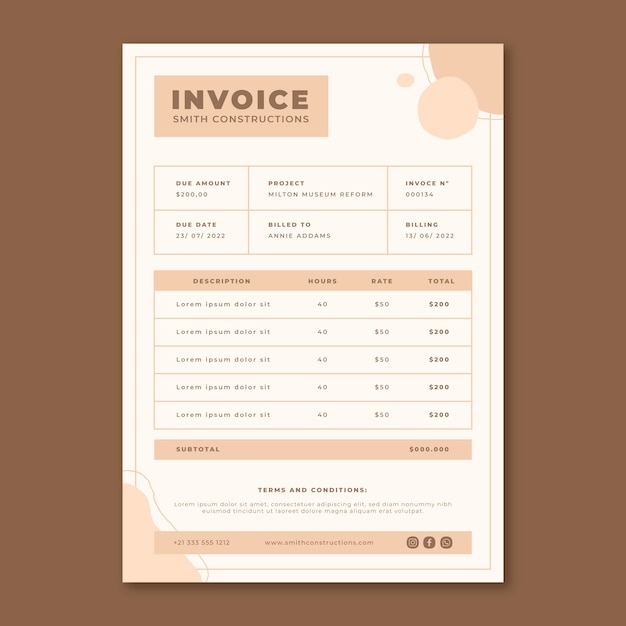 Hand-drawn simple construction company project invoice