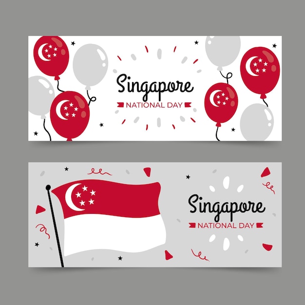 Free Vector hand drawn singapore national day banners set