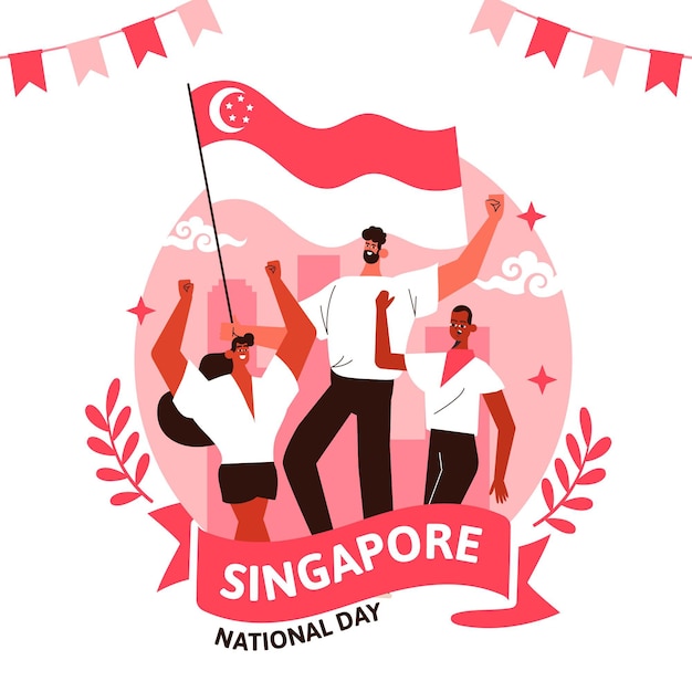 Hand drawn singapore national day illustration