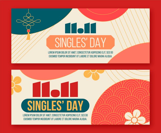 Hand drawn single's day horizontal banners set