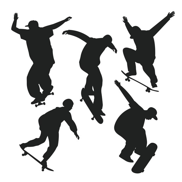 Hand drawn skateboard silhouette set