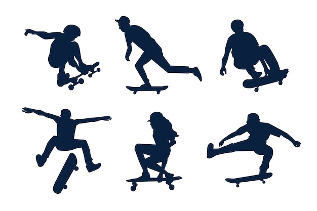 Hand drawn skateboard silhouette set