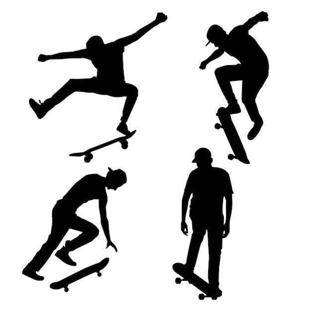 Hand drawn skateboard silhouette set