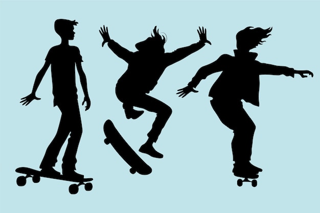 Free Vector hand drawn skateboard silhouette set