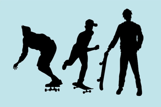 Hand drawn skateboard silhouette set