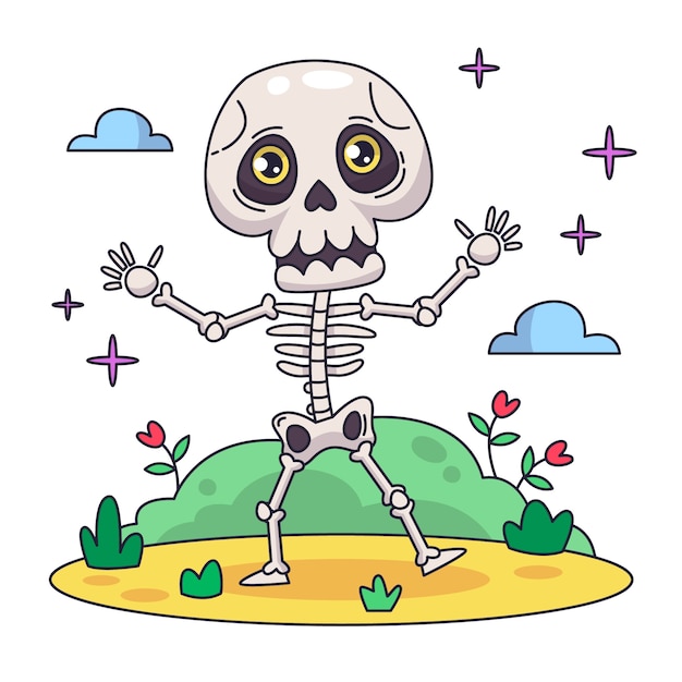 Hand drawn skeleton cartoon illustration