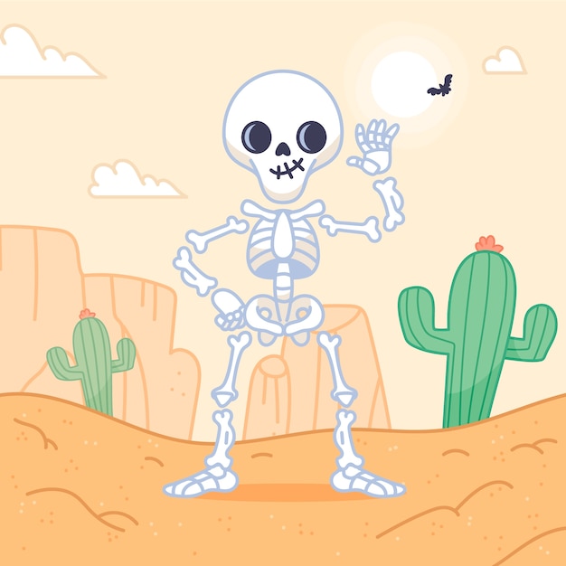 Free vector hand drawn skeleton cartoon illustration