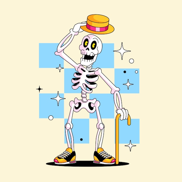 Hand drawn skeleton cartoon illustration