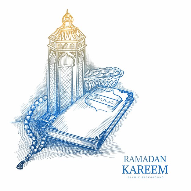 Hand drawn sketch ramadan kareem greeting card