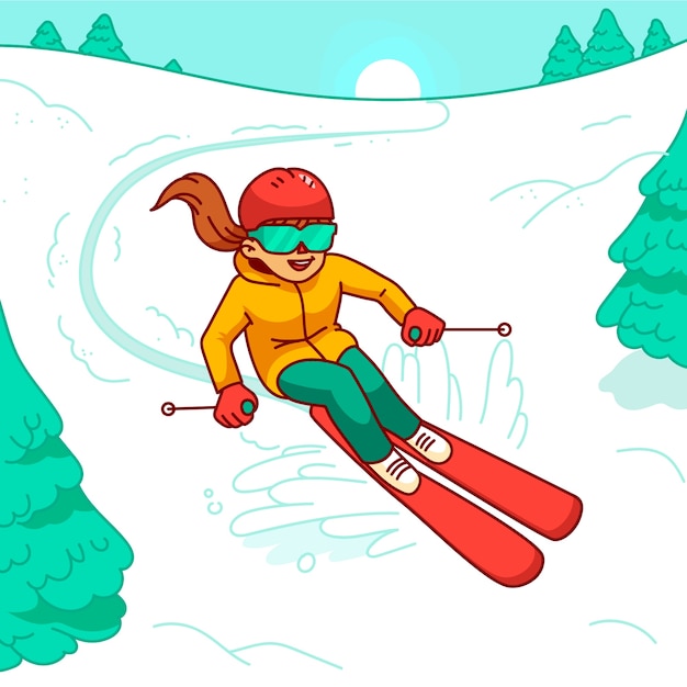 Hand drawn ski cartoon illustration