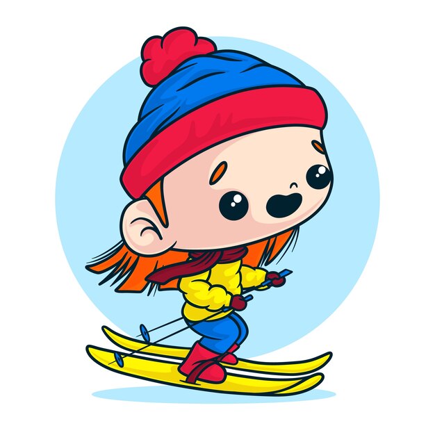 Hand drawn ski cartoon illustration