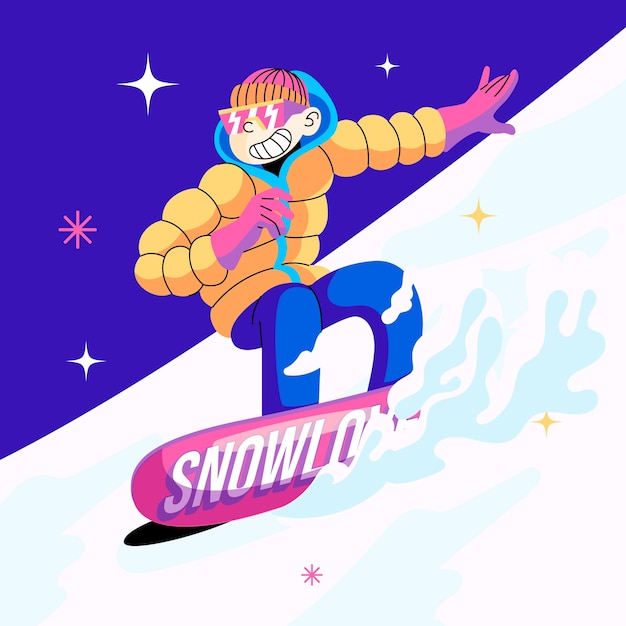 Hand drawn ski  cartoon illustration