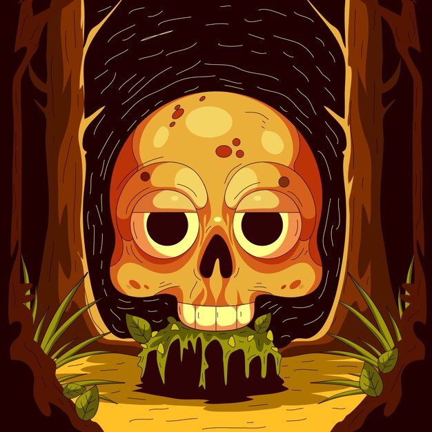 Hand drawn skull cartoon illustration