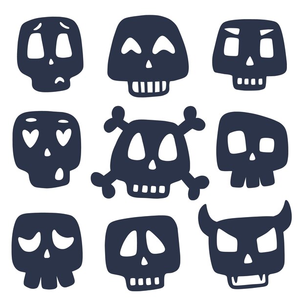 Hand drawn skull silhouette set