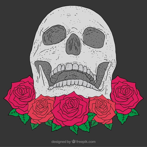 Free Vector hand-drawn skull with decorative roses