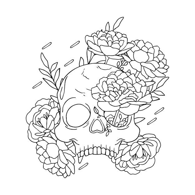 Free Vector hand drawn skull with flowers illustration