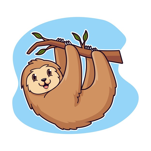 Hand drawn sloth cartoon animal illustration