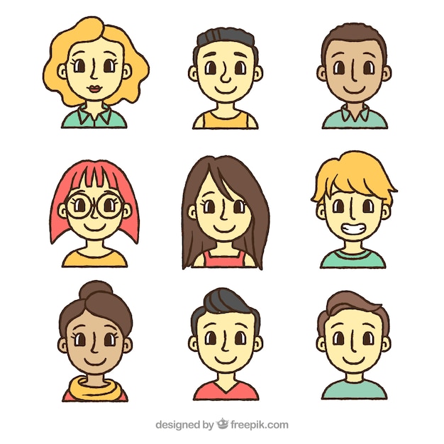 Free Vector hand drawn smiley avatars