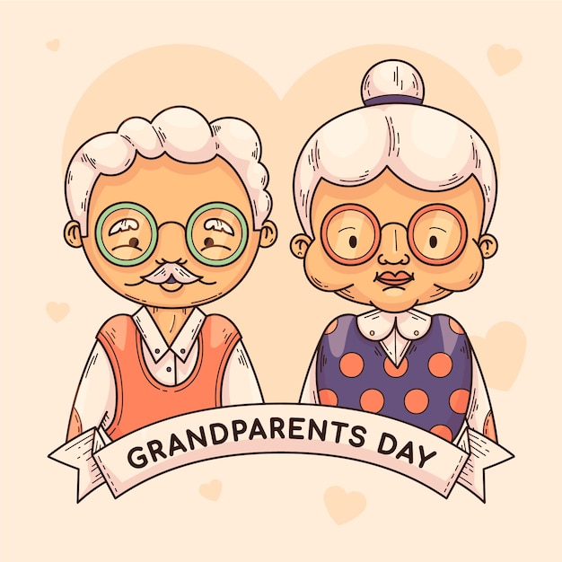 Hand drawn smiley grandparents illustration