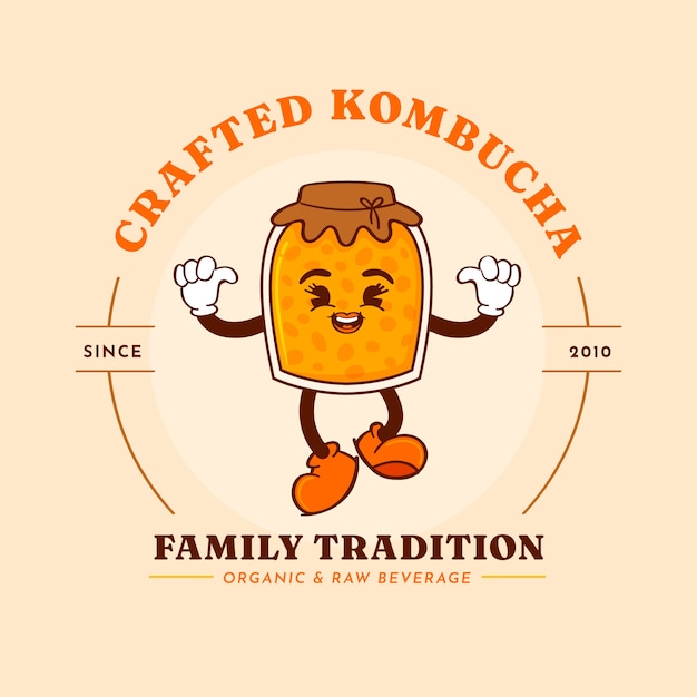 Free vector hand drawn smiley kombucha logo