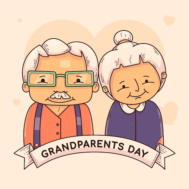 Hand drawn smiley old people illustration