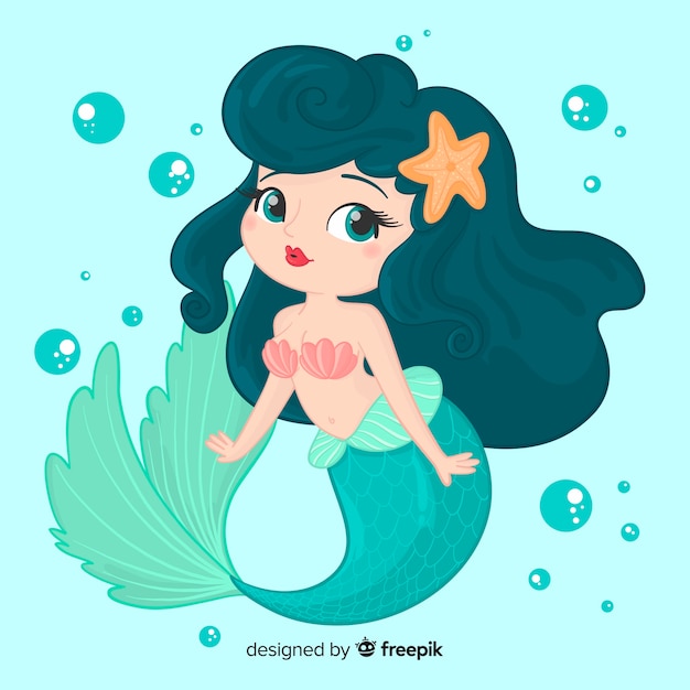 Hand drawn smiling mermaid character